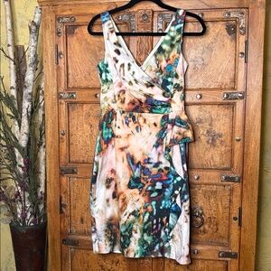 RICKIE FREEMAN TERI JON belted sleeveless dress colorful pattern